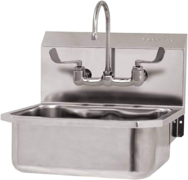 SANI-LAV - 17" Long x 14" Wide Inside, 1 Compartment, Grade 304 Stainless Steel Hand Sink Wall Mount with Manual Faucet - 18 Gauge, 19" Long x 18" Wide x 21" High Outside, 7" Deep - All Tool & Supply