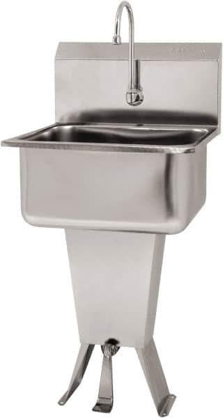 SANI-LAV - 19" Long x 16" Wide Inside, 1 Compartment, Grade 304 Stainless Steel Hand Sink Floor Mount with Single Foot Valve - 18 Gauge, 21" Long x 20" Wide x 46" High Outside, 10" Deep - All Tool & Supply