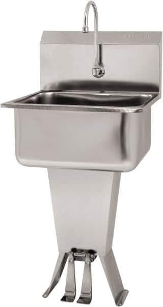 SANI-LAV - 19" Long x 16" Wide Inside, 1 Compartment, Grade 304 Stainless Steel Hand Sink Floor Mount with Double Foot Valve - 18 Gauge, 21" Long x 20" Wide x 46" High Outside, 10" Deep - All Tool & Supply