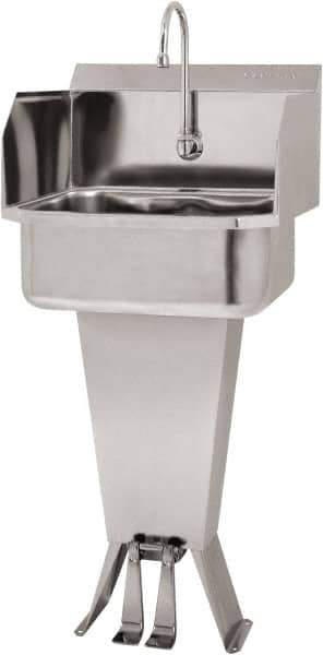 SANI-LAV - 17" Long x 14" Wide Inside, 1 Compartment, Grade 304 Stainless Steel Hand Sink Floor Mount with Double Foot Valve - 18 Gauge, 19" Long x 18" Wide x 46" High Outside, 7" Deep - All Tool & Supply