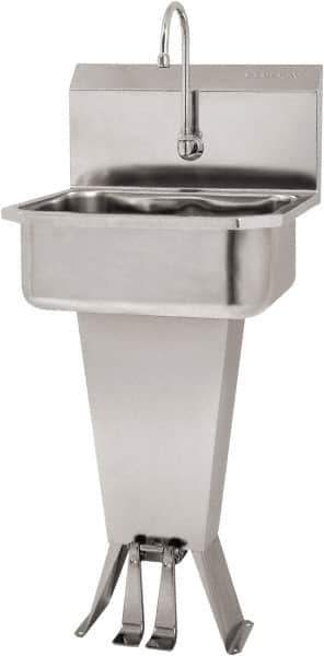 SANI-LAV - 17" Long x 14" Wide Inside, 1 Compartment, Grade 304 Stainless Steel Hand Sink Floor Mount with Double Foot Valve - 18 Gauge, 19" Long x 18" Wide x 46" High Outside, 7" Deep - All Tool & Supply