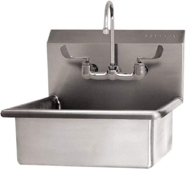 SANI-LAV - 19" Long x 15-1/2" Wide Inside, 1 Compartment, Grade 304 Stainless Steel Hand Sink Wall Mount with Manual Faucet - 16 Gauge, 23" Long x 20" Wide x 20-1/2" High Outside, 5" Deep - All Tool & Supply