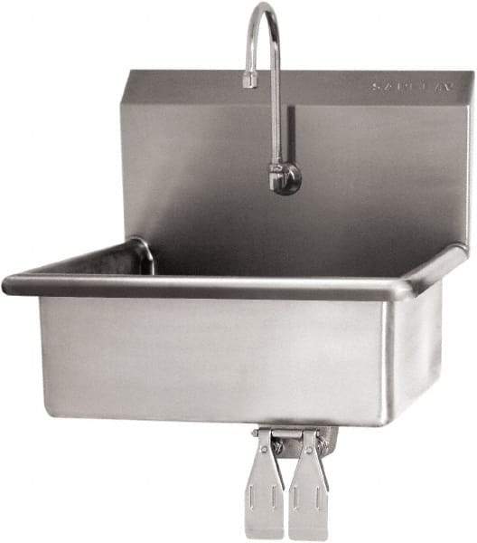 SANI-LAV - 19" Long x 15-1/2" Wide Inside, 1 Compartment, Grade 304 Stainless Steel Hand Sink Wall Mount with Double Knee Valve - 16 Gauge, 23" Long x 20" Wide x 20-1/2" High Outside, 5" Deep - All Tool & Supply