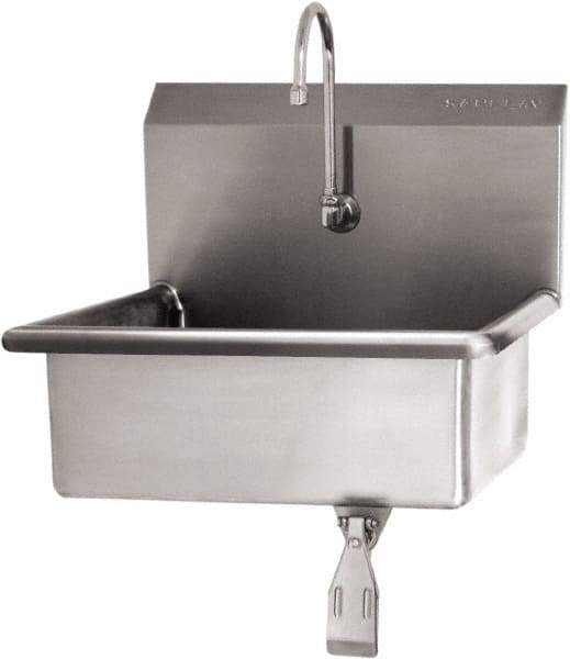 SANI-LAV - 19" Long x 15-1/2" Wide Inside, 1 Compartment, Grade 304 Stainless Steel Hand Sink Wall Mount with Single Knee Valve - 16 Gauge, 23" Long x 20" Wide x 20-1/2" High Outside, 5" Deep - All Tool & Supply