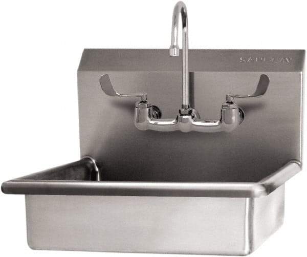 SANI-LAV - 16" Long x 12-1/2" Wide Inside, 1 Compartment, Grade 304 Stainless Steel Hand Sink Wall Mount with Manual Faucet - 16 Gauge, 19" Long x 16" Wide x 20-1/2" High Outside, 6" Deep - All Tool & Supply