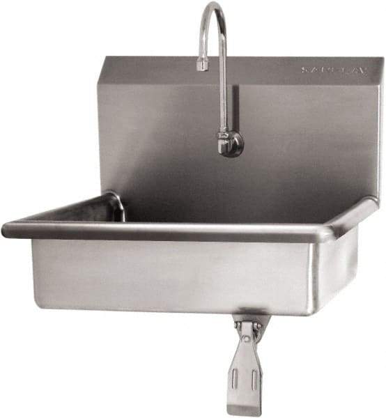 SANI-LAV - 16" Long x 12-1/2" Wide Inside, 1 Compartment, Grade 304 Stainless Steel Hand Sink Wall Mount with Single Knee Valve - 16 Gauge, 19" Long x 16" Wide x 20-1/2" High Outside, 6" Deep - All Tool & Supply