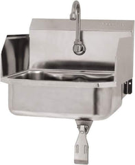 SANI-LAV - 14" Long x 11" Wide Inside, 1 Compartment, Grade 304 Stainless Steel Hand Sink Wall Mount with Single Knee Valve - 18 Gauge, 16" Long x 15-1/4" Wide x 16" High Outside, 5" Deep - All Tool & Supply