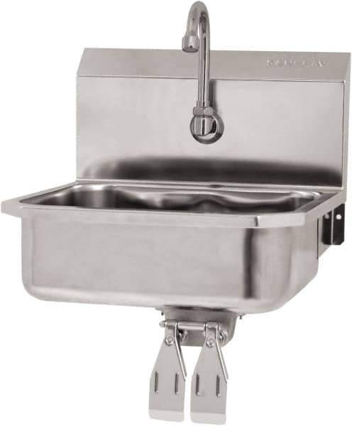 SANI-LAV - 14" Long x 11" Wide Inside, 1 Compartment, Grade 304 Stainless Steel Hand Sink Wall Mount with Double Knee Valve - 18 Gauge, 16" Long x 15-1/4" Wide x 16" High Outside, 5" Deep - All Tool & Supply