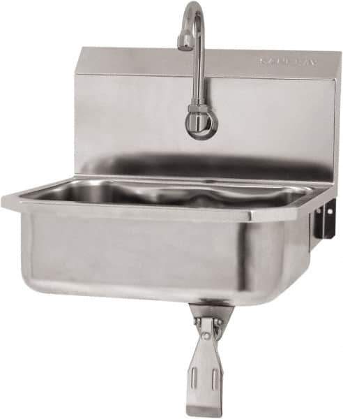 SANI-LAV - 14" Long x 11" Wide Inside, 1 Compartment, Grade 304 Stainless Steel Hand Sink Wall Mount with Single Knee Valve - 18 Gauge, 16" Long x 15-1/4" Wide x 16" High Outside, 5" Deep - All Tool & Supply