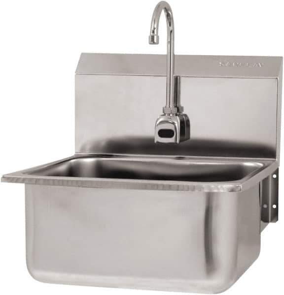 SANI-LAV - 19" Long x 16" Wide Inside, 1 Compartment, Grade 304 Stainless Steel Hand Sink Wall Mount with Electronic Faucet - 18 Gauge, 21" Long x 20" Wide x 24" High Outside, 10" Deep - All Tool & Supply