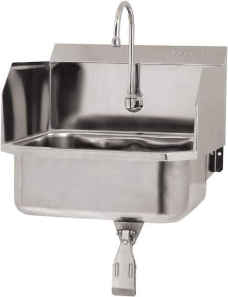 SANI-LAV - 17" Long x 14" Wide Inside, 1 Compartment, Grade 304 Stainless Steel Hand Sink Wall Mount with Single Knee Valve - 18 Gauge, 19" Long x 18" Wide x 21" High Outside, 7" Deep - All Tool & Supply