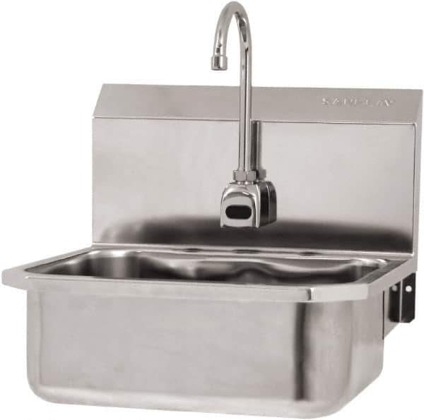 SANI-LAV - 17" Long x 14" Wide Inside, 1 Compartment, Grade 304 Stainless Steel Hand Sink Wall Mount with Electronic Faucet - 18 Gauge, 19" Long x 18" Wide x 21" High Outside, 7" Deep - All Tool & Supply