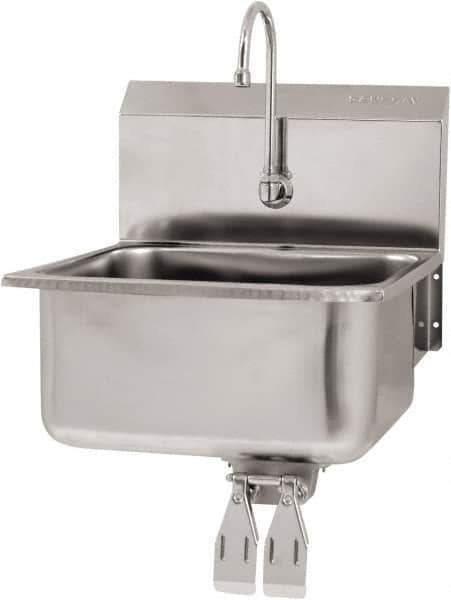 SANI-LAV - 19" Long x 16" Wide Inside, 1 Compartment, Grade 304 Stainless Steel Hand Sink Wall Mount with Double Knee Valve - 18 Gauge, 21" Long x 20" Wide x 24" High Outside, 10" Deep - All Tool & Supply