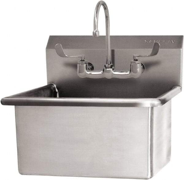 SANI-LAV - 22" Long x 16" Wide Inside, 1 Compartment, Grade 304 Stainless Steel Scrub Sink Wall Mount with Manual Faucet - 16 Gauge, 25" Long x 19-1/2" Wide x 24" High Outside, 10-1/2" Deep - All Tool & Supply