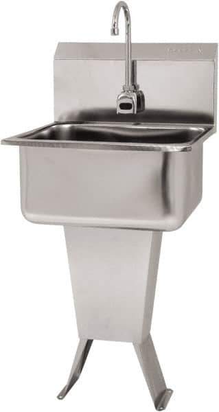 SANI-LAV - 19" Long x 16" Wide Inside, 1 Compartment, Grade 304 Stainless Steel Hand Sink Floor Mount with Single Foot Valve - 18 Gauge, 21" Long x 20" Wide x 46" High Outside, 10" Deep - All Tool & Supply