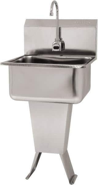 SANI-LAV - 19" Long x 16" Wide Inside, 1 Compartment, Grade 304 Stainless Steel Hand Sink Floor Mount with Electronic Faucet - 18 Gauge, 21" Long x 20" Wide x 46" High Outside, 10" Deep - All Tool & Supply