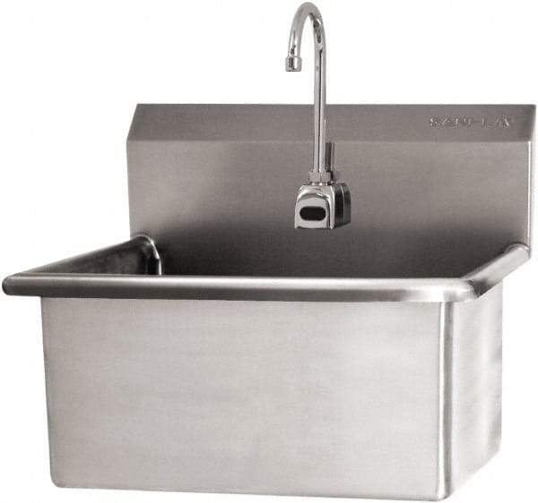 SANI-LAV - 28" Long x 16" Wide Inside, 1 Compartment, Grade 304 Stainless Steel Scrub Sink Wall Mount with Electronic Faucet - 16 Gauge, 31" Long x 19-1/2" Wide x 24" High Outside, 10-1/2" Deep - All Tool & Supply