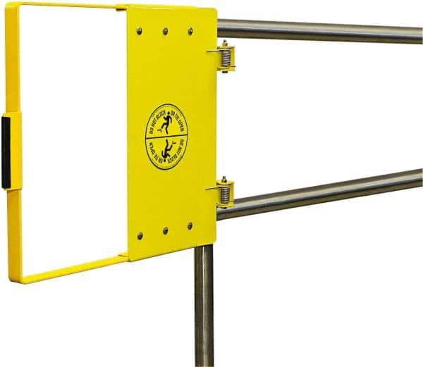 FabEnCo - Powder Coated Carbon Steel Self Closing Rail Safety Gate - Fits 18 to 24" Clear Opening, 1-1/2" Wide x 22" Door Height, 25 Lb, Yellow - All Tool & Supply