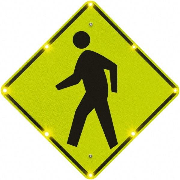 TAPCO - "Pedestrian Crossing", 30" Wide x 30" High, Aluminum Pedestrian Crossing Signs - 0.08" Thick, Fluorescent Yellow, Green, Black, Diamond Grade Reflectivity, Diamond, Post Mount - All Tool & Supply