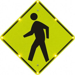 TAPCO - "Pedestrian Crossing", 30" Wide x 30" High, Aluminum Pedestrian Crossing Signs - 0.08" Thick, Fluorescent Yellow, Green, Black, Diamond Grade Reflectivity, Diamond, Post Mount - All Tool & Supply