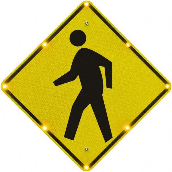 TAPCO - "Pedestrian Crossing", 36" Wide x 36" High, Aluminum Pedestrian Crossing Signs - 0.08" Thick, Fluorescent Yellow, Black, Diamond Grade Reflectivity, Diamond, Post Mount - All Tool & Supply