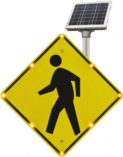 TAPCO - "Pedestrian Crossing", 30" Wide x 30" High, Aluminum Pedestrian Crossing Signs - 0.08" Thick, Fluorescent Yellow, Black, Diamond Grade Reflectivity, Diamond, Post Mount - All Tool & Supply