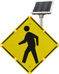 TAPCO - "Pedestrian Crossing", 36" Wide x 36" High, Aluminum Pedestrian Crossing Signs - 0.08" Thick, Fluorescent Yellow, Black, Diamond Grade Reflectivity, Diamond, Post Mount - All Tool & Supply