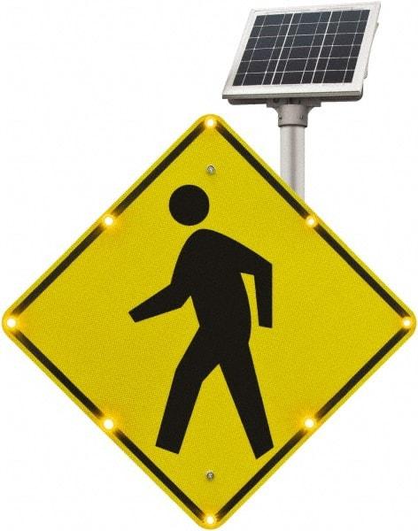 TAPCO - "Pedestrian Crossing", 48" Wide x 48" High, Aluminum Construction Roadway Signs - 0.08" Thick, Fluorescent Yellow, Black, Diamond Grade Reflectivity, Diamond, Post Mount - All Tool & Supply