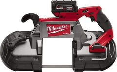 Milwaukee Tool - 18 Volt, 44-7/8" Blade, 380 SFPM Cordless Portable Bandsaw - 5" (Round) & 5 x 5" (Rectangle) Cutting Capacity, Lithium-Ion Battery Included - All Tool & Supply