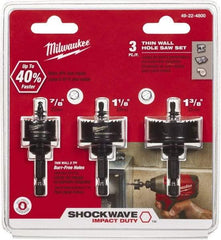 Milwaukee Tool - 3 Piece, 7/8" to 1-3/8" Saw Diam, Impact Rated Hole Saw Kit - Bi-Metal, Toothed Edge, Includes 3 Hole Saws - All Tool & Supply