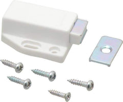 Sugatsune - 1-3/4" Long x 1-3/8" Wide x 9/16" High, Plastic & Stainless Steel Spring Magnetic Touch Latch - White Finish, 3.5 Magnetic Force - All Tool & Supply