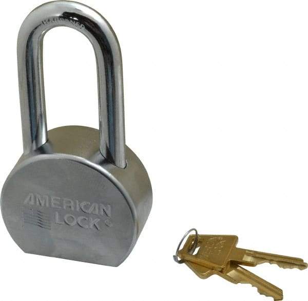 American Lock - 2" Shackle Clearance, Keyed Different A701 Padlock - 7/16" Shackle Diam, Steel, with Satin Chrome, Triple Plated Finish - All Tool & Supply