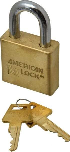 American Lock - 1-1/8" Shackle Clearance, Keyed Alike A5570 Padlock - 3/8" Shackle Diam, Steel & Brass, with Solid Extruded Brass Finish - All Tool & Supply