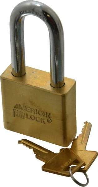 American Lock - 2" Shackle Clearance, Keyed Alike A5571 Padlock - 3/8" Shackle Diam, Steel & Brass, with Solid Extruded Brass Finish - All Tool & Supply