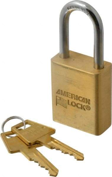 American Lock - 1-1/2" Shackle Clearance, Keyed Alike A5531 Padlock - 1/4" Shackle Diam, Steel & Brass, with Solid Extruded Brass Finish - All Tool & Supply