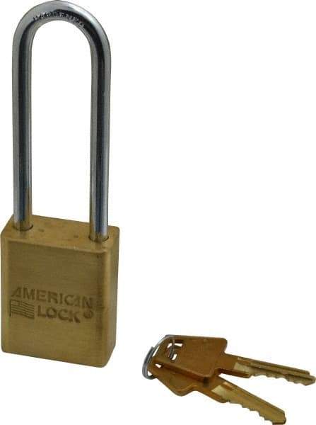 American Lock - 3" Shackle Clearance, Keyed Different A5532 Padlock - 1/4" Shackle Diam, Steel & Brass, with Solid Extruded Brass Finish - All Tool & Supply