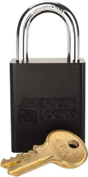 American Lock - Keyed Alike Conductive Lockout Padlock - 1" Shackle Clearance, 1/4" Shackle Diam, 1.8" Body Height x 1-1/2" Body Width, Black, 5 Pins - All Tool & Supply