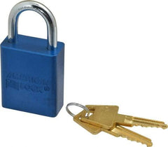 American Lock - Keyed Alike Conductive Lockout Padlock - 1" Shackle Clearance, 1/4" Shackle Diam, 1.8" Body Height x 1-1/2" Body Width, Blue, 5 Pins - All Tool & Supply