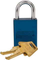 American Lock - Keyed Alike Conductive Lockout Padlock - 1" Shackle Clearance, 1/4" Shackle Diam, 1.8" Body Height x 1-1/2" Body Width, Blue, 5 Pins - All Tool & Supply