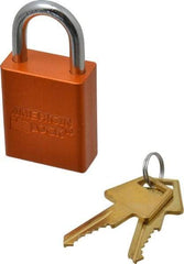 American Lock - Keyed Alike Conductive Lockout Padlock - 1" Shackle Clearance, 1/4" Shackle Diam, 1.8" Body Height x 1-1/2" Body Width, Orange, 5 Pins - All Tool & Supply