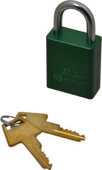 American Lock - Keyed Alike Conductive Lockout Padlock - 1" Shackle Clearance, 1/4" Shackle Diam, 1.8" Body Height x 1-1/2" Body Width, Green, 5 Pins - All Tool & Supply