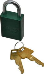 American Lock - Keyed Alike Conductive Lockout Padlock - 1" Shackle Clearance, 1/4" Shackle Diam, 1.8" Body Height x 1-1/2" Body Width, Green, 5 Pins - All Tool & Supply