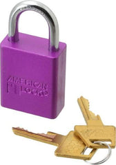 American Lock - Keyed Alike Conductive Lockout Padlock - 1" Shackle Clearance, 1/4" Shackle Diam, 1.8" Body Height x 1-1/2" Body Width, Purple, 5 Pins - All Tool & Supply