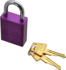 American Lock - Keyed Alike Conductive Lockout Padlock - 1" Shackle Clearance, 1/4" Shackle Diam, 1.8" Body Height x 1-1/2" Body Width, Purple, 5 Pins - All Tool & Supply