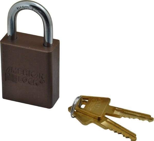 American Lock - Keyed Alike Conductive Lockout Padlock - 1" Shackle Clearance, 1/4" Shackle Diam, 1.8" Body Height x 1-1/2" Body Width, Brown, 5 Pins - All Tool & Supply