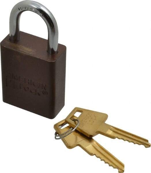 American Lock - Keyed Alike Conductive Lockout Padlock - 1" Shackle Clearance, 1/4" Shackle Diam, 1.8" Body Height x 1-1/2" Body Width, Brown, 5 Pins - All Tool & Supply