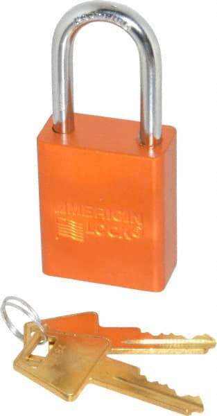 American Lock - Keyed Alike Conductive Lockout Padlock - 1-1/2" Shackle Clearance, 1/4" Shackle Diam, 1.8" Body Height x 1-1/2" Body Width, Orange, 5 Pins - All Tool & Supply