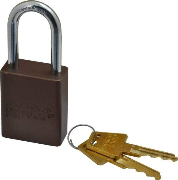 American Lock - Keyed Different Conductive Lockout Padlock - 1-1/2" Shackle Clearance, 1/4" Shackle Diam, 1.8" Body Height x 1-1/2" Body Width, Brown, 5 Pins - All Tool & Supply