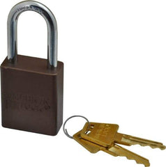 American Lock - Keyed Different Conductive Lockout Padlock - 1-1/2" Shackle Clearance, 1/4" Shackle Diam, 1.8" Body Height x 1-1/2" Body Width, Brown, 5 Pins - All Tool & Supply