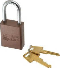 American Lock - Keyed Alike Conductive Lockout Padlock - 1-1/2" Shackle Clearance, 1/4" Shackle Diam, 1.8" Body Height x 1-1/2" Body Width, Brown, 5 Pins - All Tool & Supply